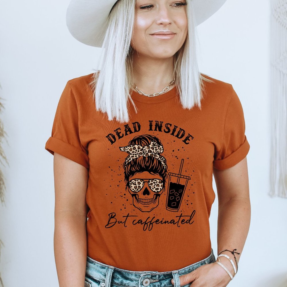 Dead Inside But Caffeinated Graphic T-shirt Coffee Shirt Halloween Shirt Unisex